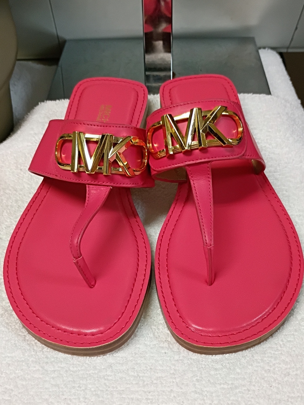 Michael Kors Hot Pink Thong Sandals with Gold MK Logo